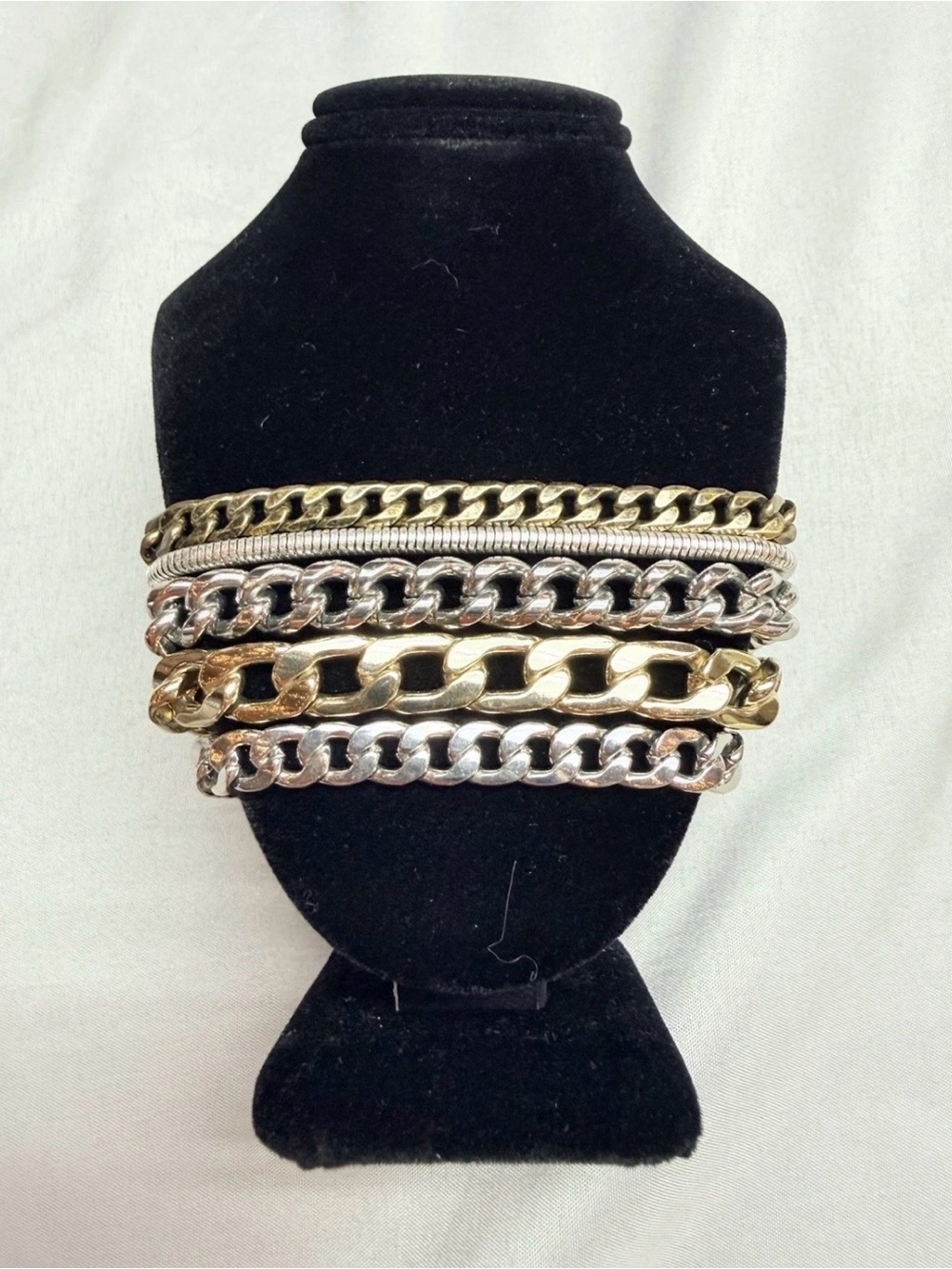 Jenny Bird Austin Mixed Metal 5 Strand Chain Bracelet Two-Tone Silver Gold Cuff - Picture 5 of 8